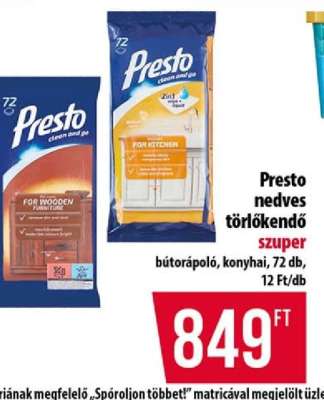 Presto nedves törlőkendő