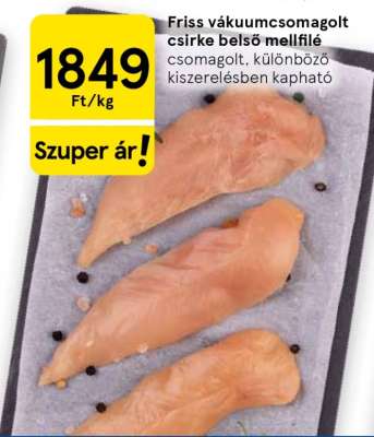 Friss vákuumcsomagolt csirke belső mellfilé