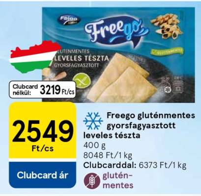 Freego gluténmentes, gyorsfagyasztott leveles tészta
