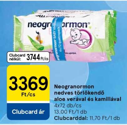 Neogranormon nedves törlőkendő aloe verával és kamillával
