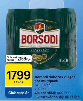 Borsodi dobozos világos sör multipack