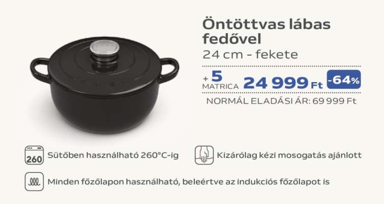 Öntöttvas lábas fedővel