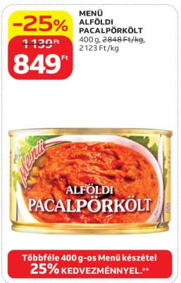 MENÜ ALFÖLDI PACALPÖRKÖLT