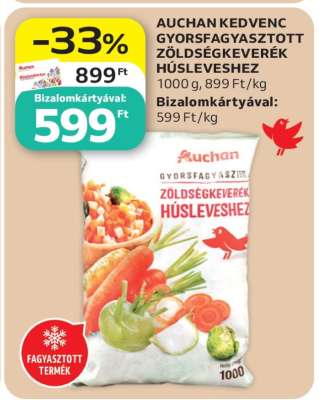 AUCHAN KEDVENC GYORSFAGYASZTOTT ZÖLDSÉGKEVERÉK HÚSLEVESHEZ