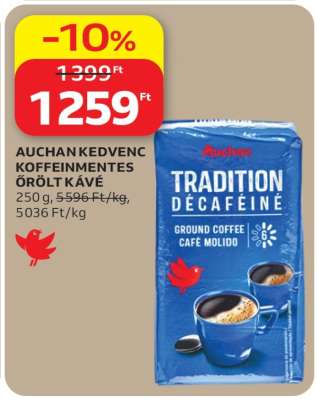 AUCHAN KEDVENC KOFFEINMENTES ŐRÖLT KÁVÉ