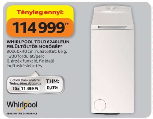WHIRLPOOL TDLR 6240LEUN FELÜLTÖLTŐS MOSÓGÉP