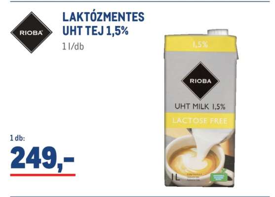 Rioba Laktózmentes UHT Tej 1,5%