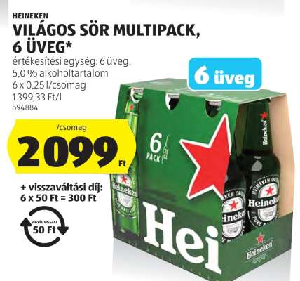 HEINEKEN VILÁGOS SÖR MULTIPACK, 6 ÜVEG