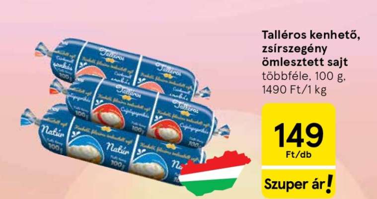 Talléros kenhető, zsírszegény ömlesztett sajt