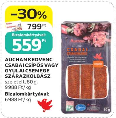 Auchan Kedvenc Csabai Csípős vagy Gyulai Csemege Szárazkolbász