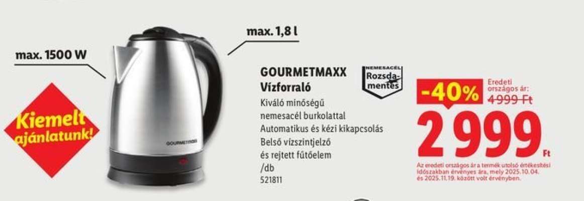 GOURMETMAXX Vízforraló