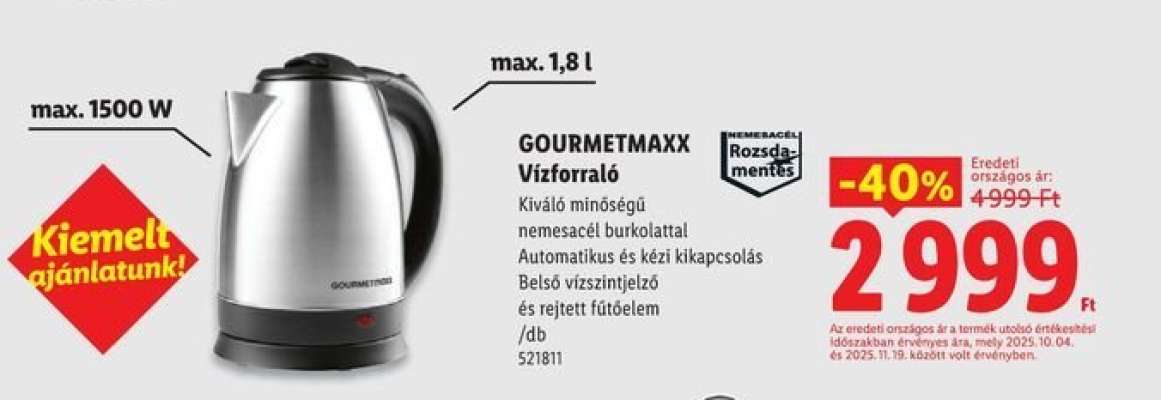 GOURMETMAXX Vízforraló