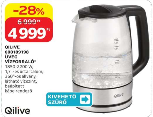 QILIVE 600189198 ÜVEG VÍZFORRALÓ