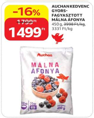 AUCHAN KEDVENC GYORSFAGYASZTOTT MÁLNA ÁFONYA