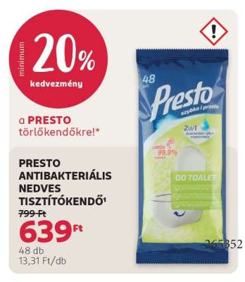PRESTO ANTIBAKTERIÁLIS NEDVES TISZTÍTÓKENDŐ