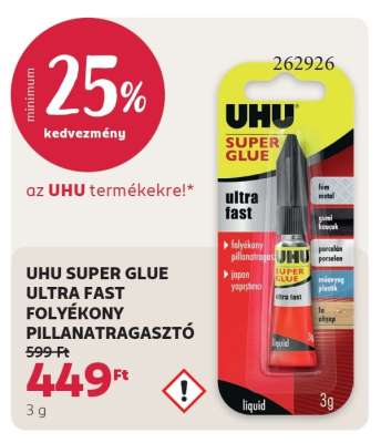 UHU SUPER GLUE ULTRA FAST FOLYÉKONY PILLANATRAGASZTÓ