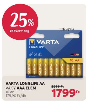 VARTA LONGLIFE AA VAGY AAA ELEM