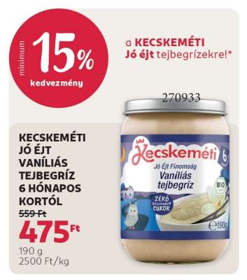 KECSKEMÉTI JÓ ÉJT VANÍLIÁS TEJBEGRÍZ 6 HÓNAPOS KORTÓL