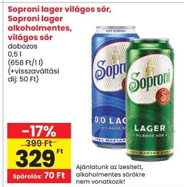 Soproni lager világos sör, Soproni lager alkoholmentes, világos sör