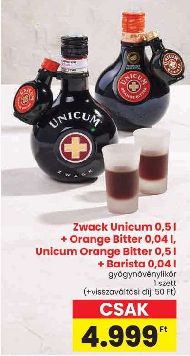 Zwack Unicum 0,5 l + Orange Bitter 0,04 l, Unicum Orange Bitter 0,5 l + Barista 0,04 l