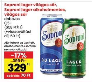 Soproni lager világos sör, Soproni lager alkoholmentes, világos sör