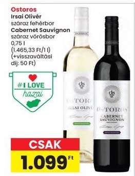 Ostoros Irsai Olivér száraz fehérbor / Cabernet Sauvignon száraz vörösbor