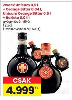 Zwack Unicum 0,5 l + Orange Bitter 0,04 l, Unicum Orange Bitter 0,5 l + Barista 0,04 l