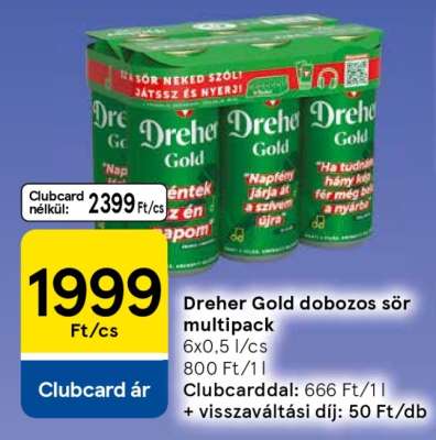 Dreher Gold dobozos sör multipack