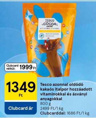 Tesco azonnal oldódó kakaós italpor hozzáadott vitaminokkal és ásványi anyagokkal