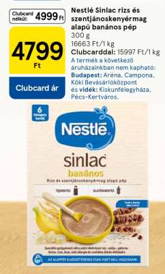 Nestlé Sinlac rizs és szentjánoskenyérmag alapú banános pép