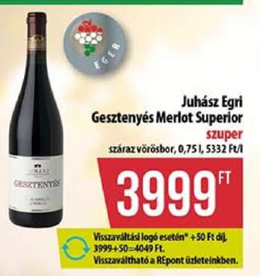 Juhász Egri Gesztenyés Merlot Superior