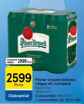 Pilsner Urquell dobozos világos sör multipack