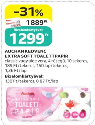 AUCHAN KEDVENC EXTRA SOFT TOALETTAPAPÍR