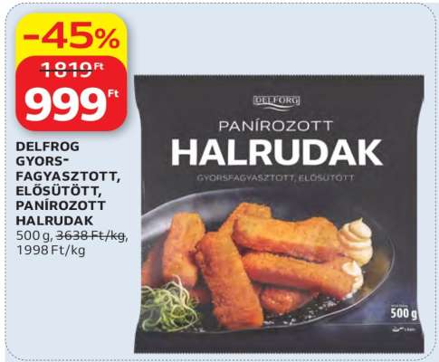 DELFROG GYORSFAGYASZTOTT, ELŐSÜTÖTT, PANÍROZOTT HALRUDAK