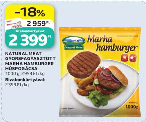 NATURAL MEAT GYORSFAGYASZTOTT MARHA HAMBURGER HÚSPOGÁCSA