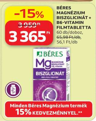 BÉRES MAGNÉZIUM BISZGLICINÁT + B6-VITAMIN FILMTABLETTA