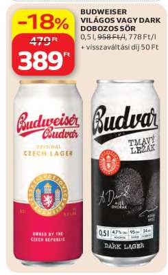 Budweiser Világos vagy Dark Dobozos Sör