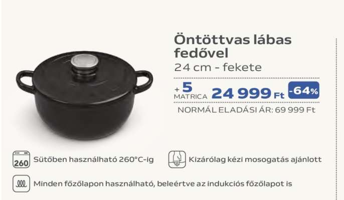 Öntöttvas lábas fedővel