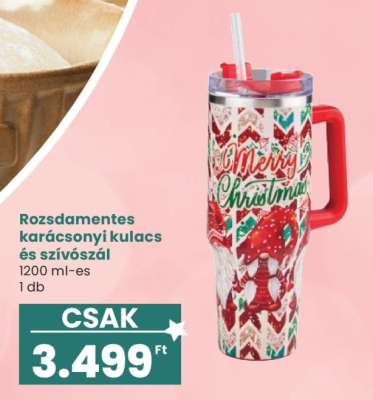 Rozsdamentes karácsonyi kulacs és szívószál