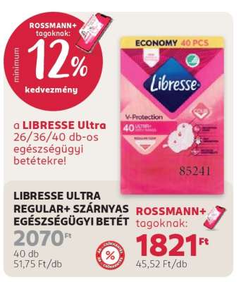 LIBRESSE ULTRA REGULAR+ SZÁRNYAS EGÉSZSÉGÜGYI BETÉT