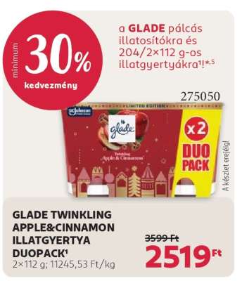GLADE TWINKLING APPLE&CINNAMON ILLATGYERTYA DUOPACK