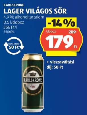KARLSKRONE Lager Világos Sör