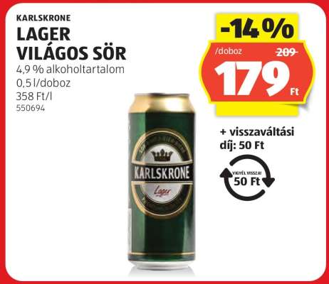 KARLSKRONE Lager Világos Sör
