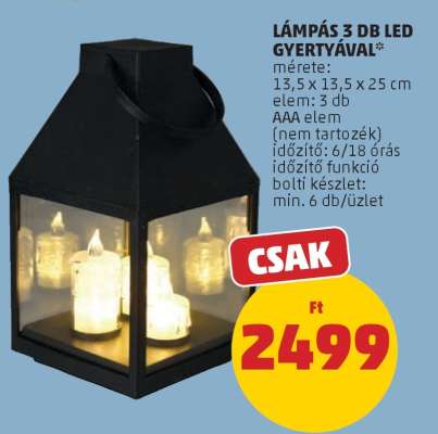 Lámpás 3 db LED gyertyával