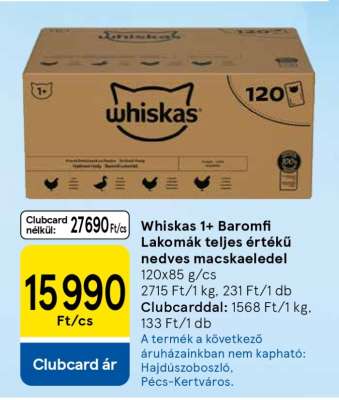Whiskas 1+ Baromfi Lakomák teljes értékű nedves macskaeledel