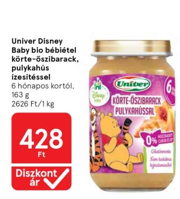 Univer Disney Baby bio bébiétel körte-őszibarack, pulykahús ízesítéssel