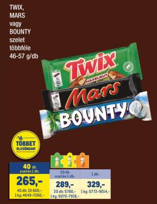 TWIX, MARS vagy BOUNTY szelet többféle