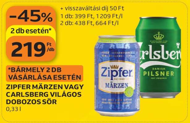 Zipfer Märzen vagy Carlsberg Világos Dobozos Sör