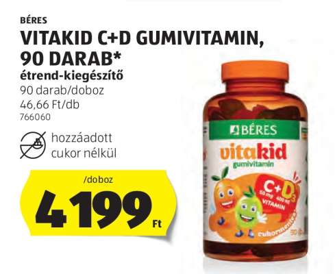 BÉRES VITAKID C+D GUMIVITAMIN, 90 DARAB