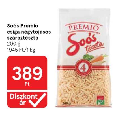Soós Premio csiga négytojásos száraztészta
